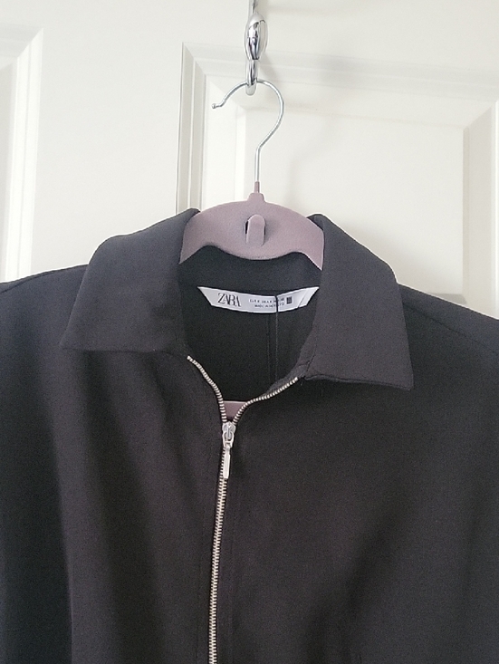 Zara Black Zip Front Mini Dress Collar Cap Sleeve A-Line Womens Size S NWT - Picture 5 of 9